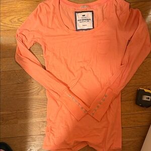 POOF Excellence orange Long Sleeve Tee w/ Buttons 14”PtP size Juniors Medium